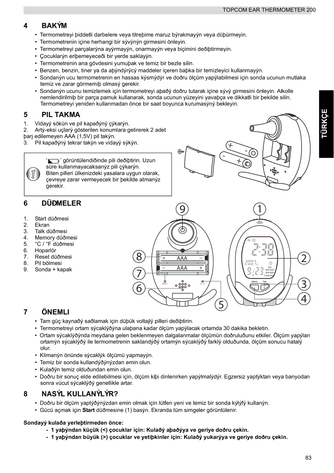 Topcom 200 manual do utilizador Türkçe 