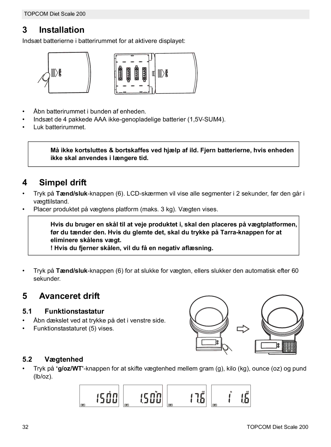 Topcom 200 manual do utilizador Luk batterirummet 