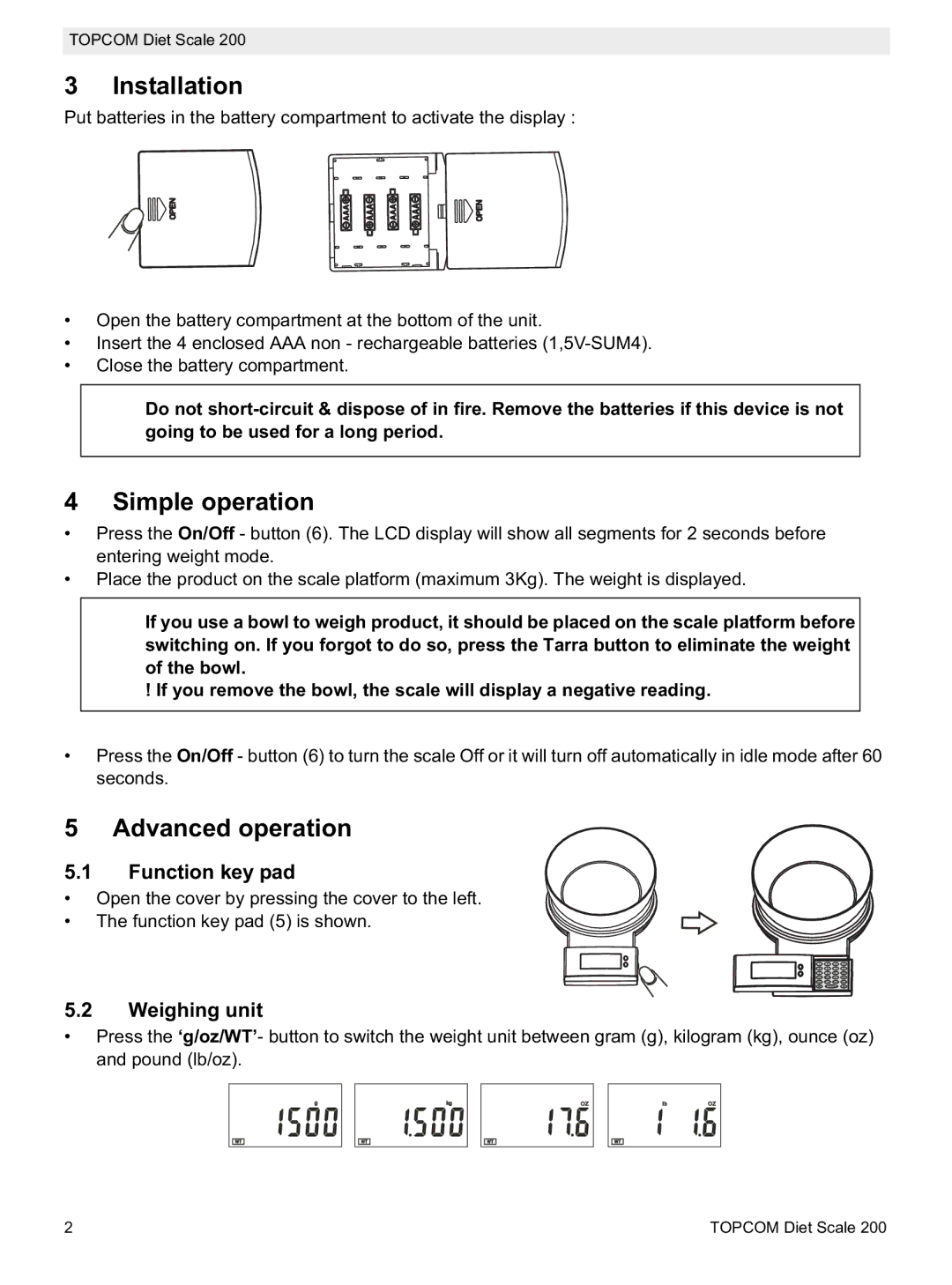 Topcom 200 manual do utilizador Pound lb/oz 