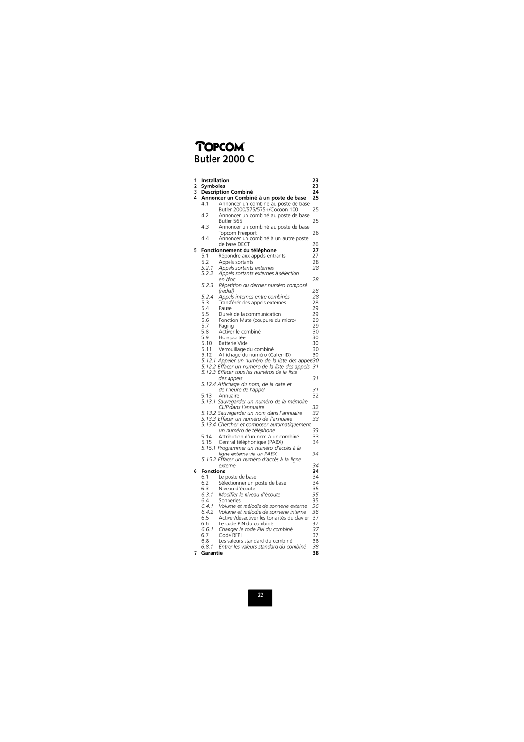 Topcom 2000 C manual Fonctions 