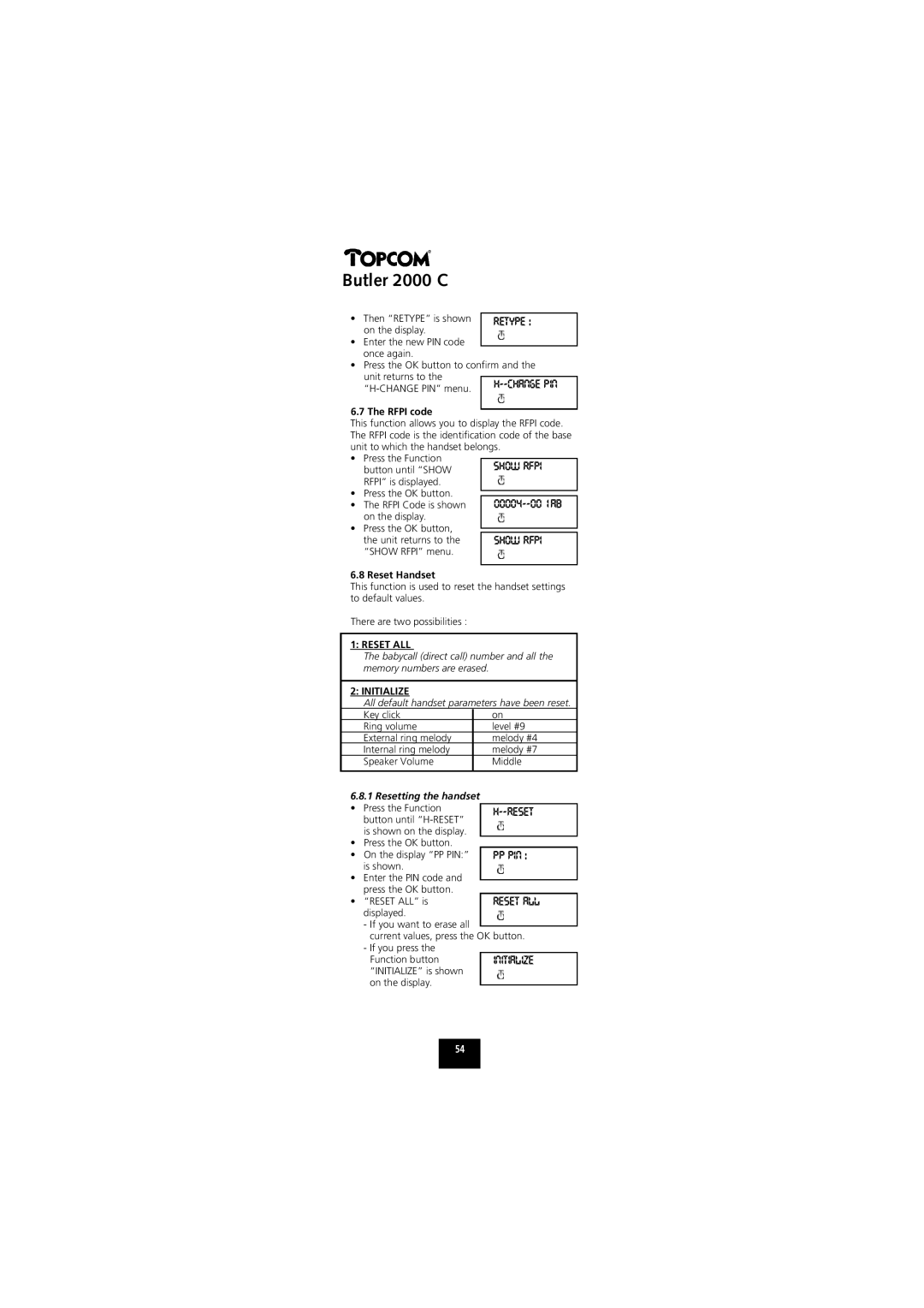 Topcom 2000 C manual Reset Handset, Resetting the handset 