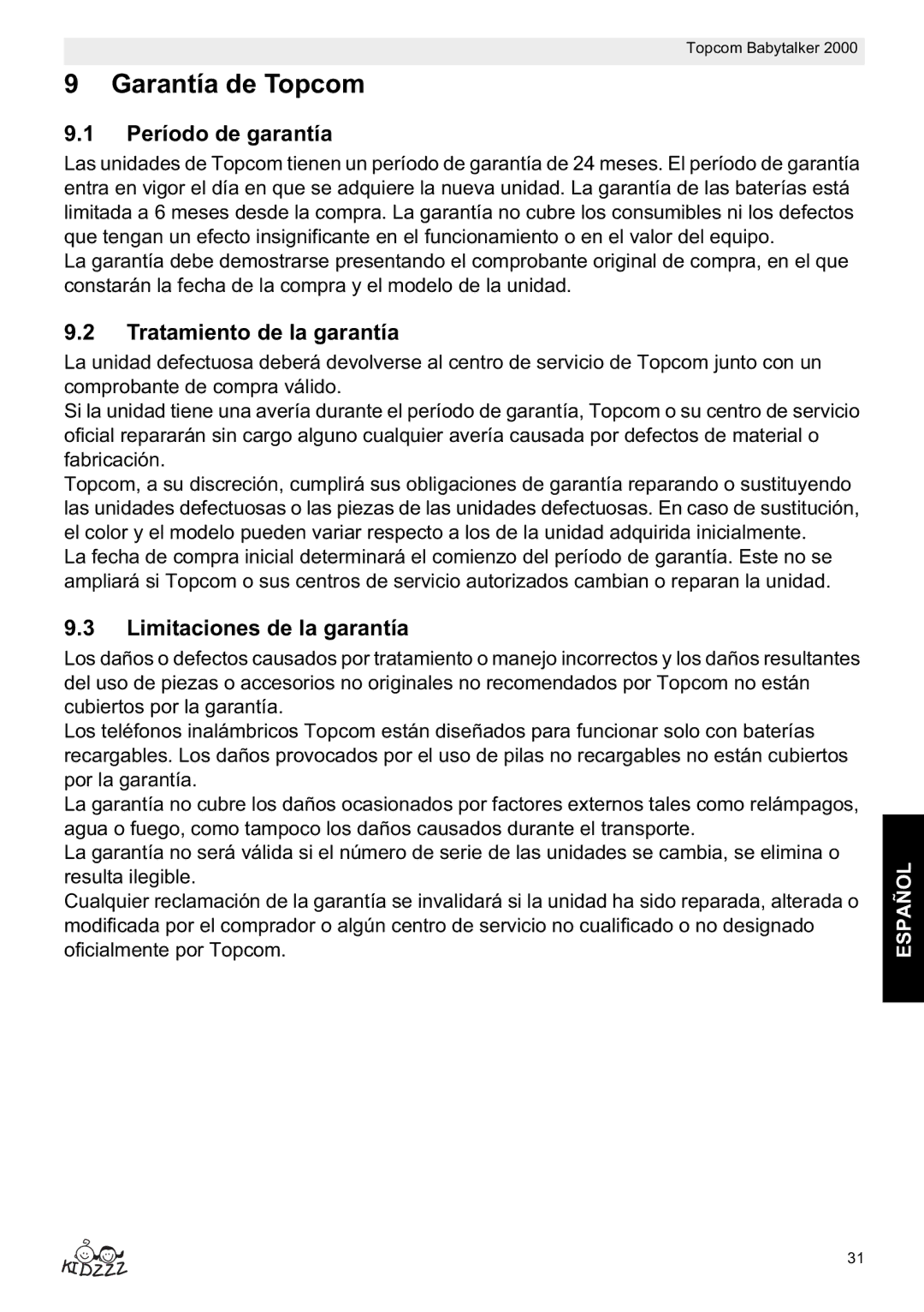 Topcom 2000 Garantía de Topcom, Período de garantía, Tratamiento de la garantía, Limitaciones de la garantía 