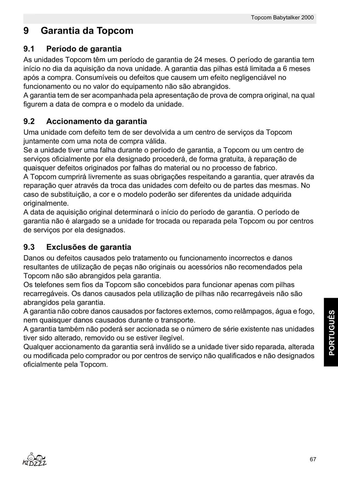 Topcom 2000 manual do utilizador Garantia da Topcom, Período de garantia, Accionamento da garantia, Exclusões de garantia 