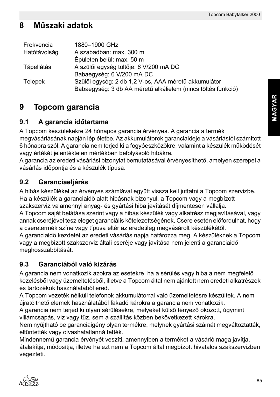 Topcom 2000 manual do utilizador Topcom garancia, Garancia idartama, Garanciaeljárás, Garanciából való kizárás 