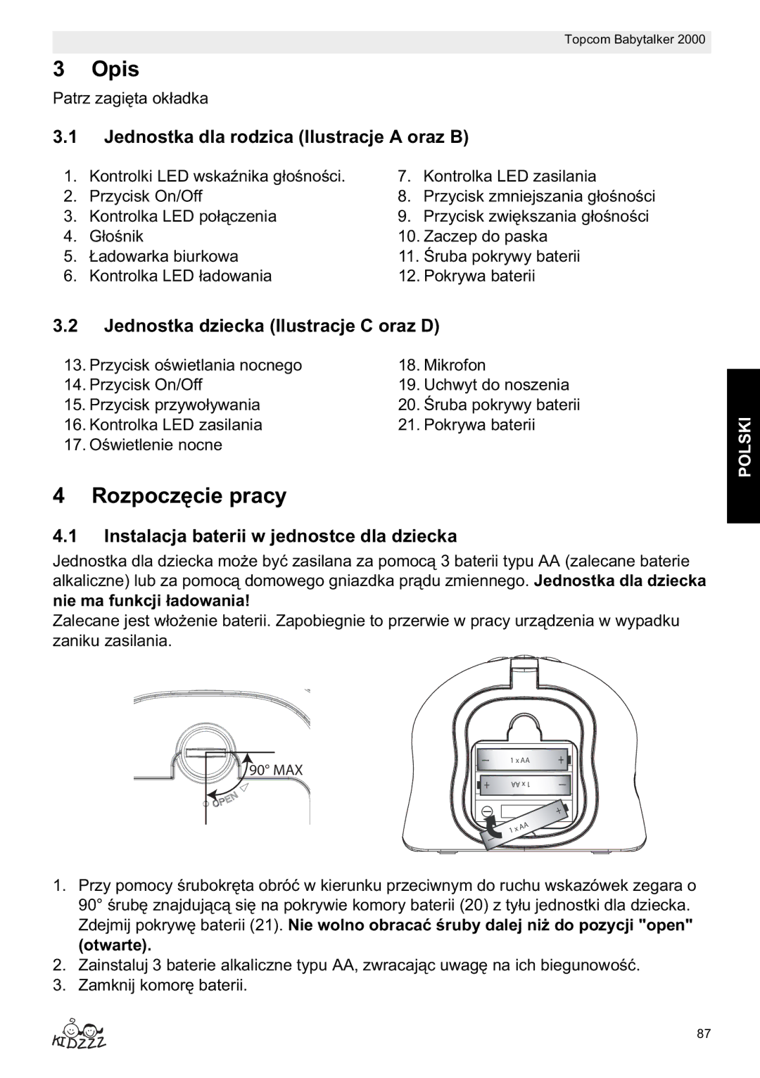 Topcom 2000 Opis, Rozpocz, Jednostka dla rodzica Ilustracje a oraz B, Jednostka dziecka Ilustracje C oraz D 