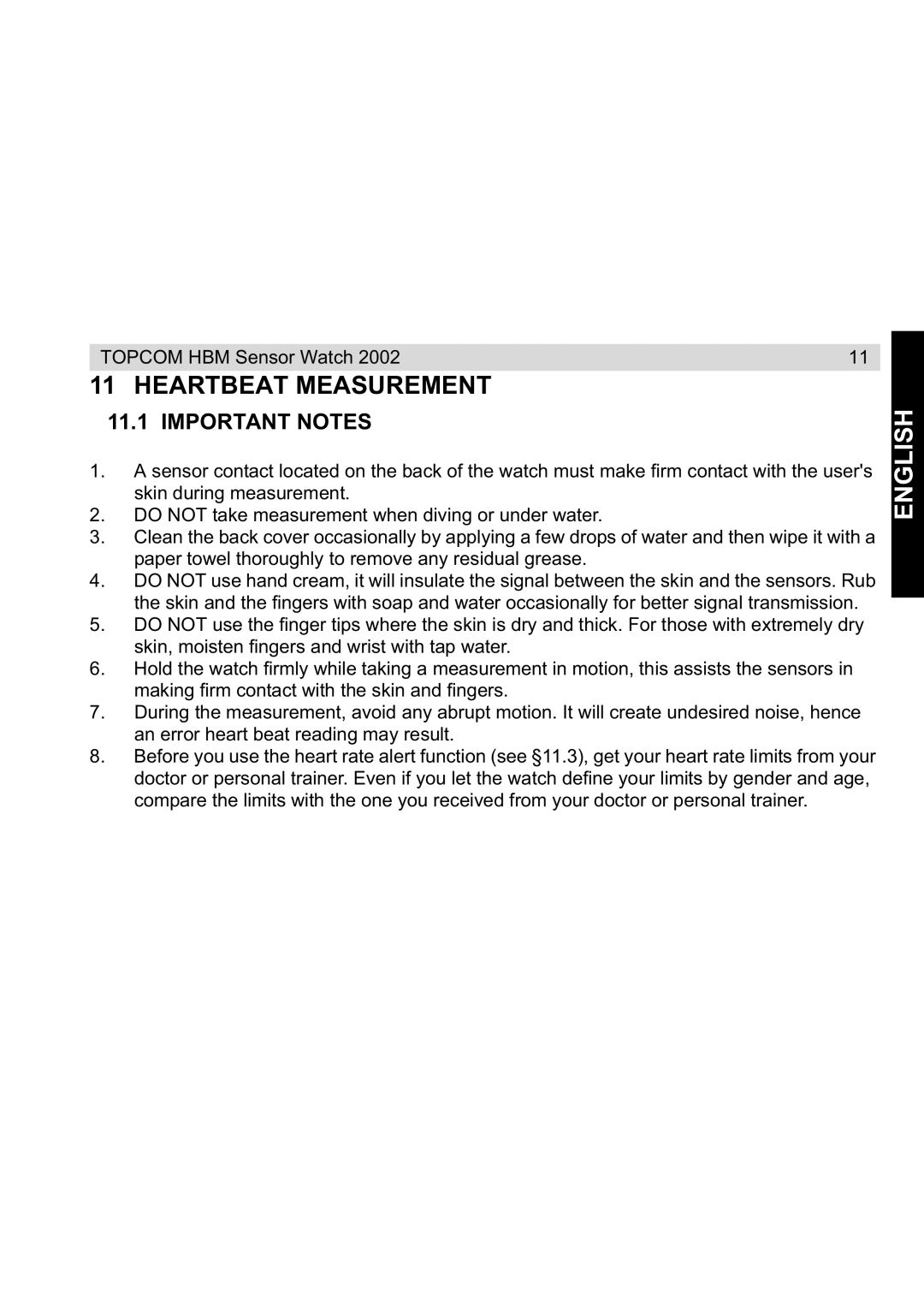 Topcom 2002 manual Heartbeat Measurement, Important Notes 