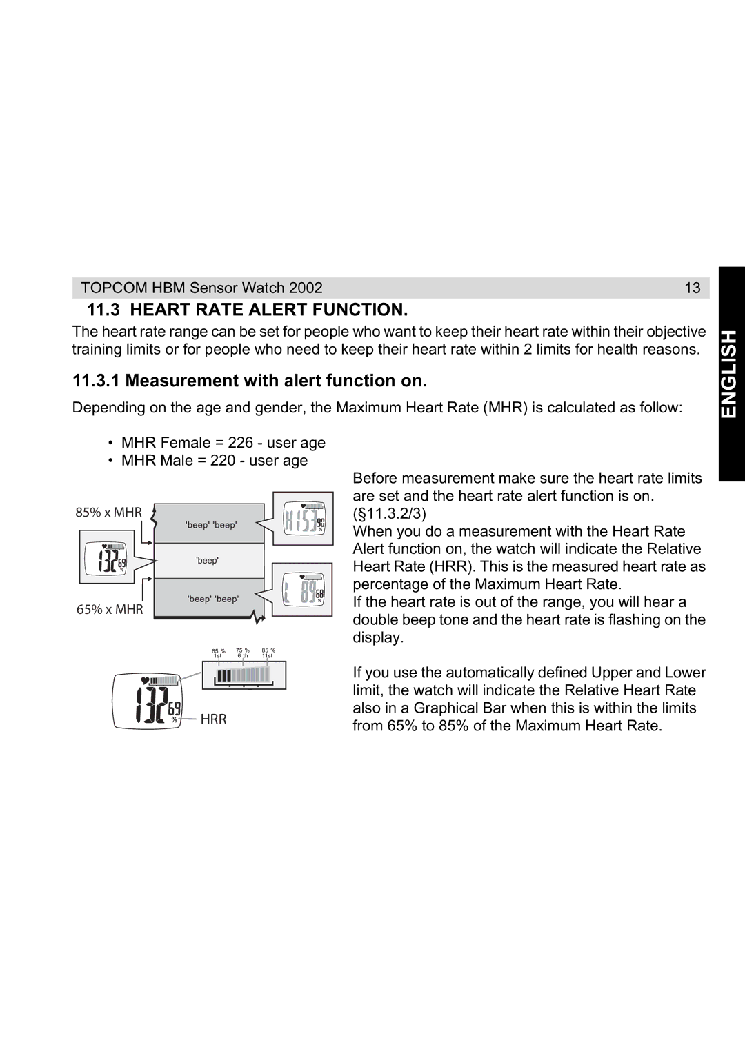 Topcom 2002 manual Heart Rate Alert Function, Hrr 