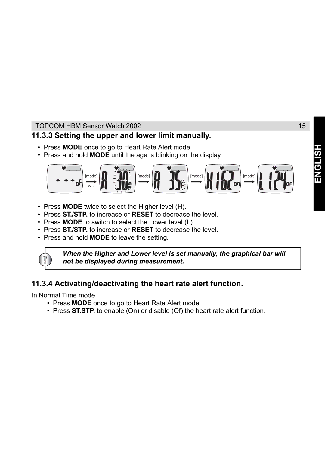 Topcom 2002 Setting the upper and lower limit manually 