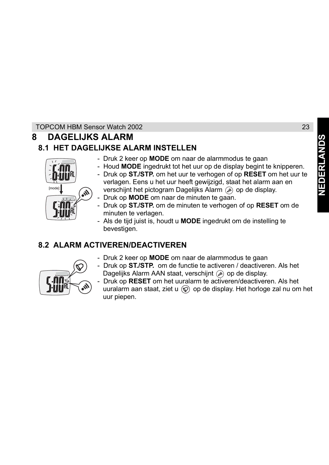 Topcom 2002 manual Dagelijks Alarm, HET Dagelijkse Alarm Instellen, Alarm ACTIVEREN/DEACTIVEREN 