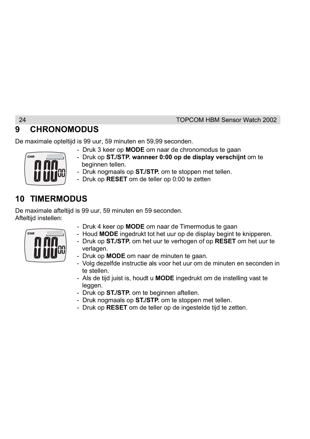 Topcom 2002 manual Chronomodus, Timermodus 