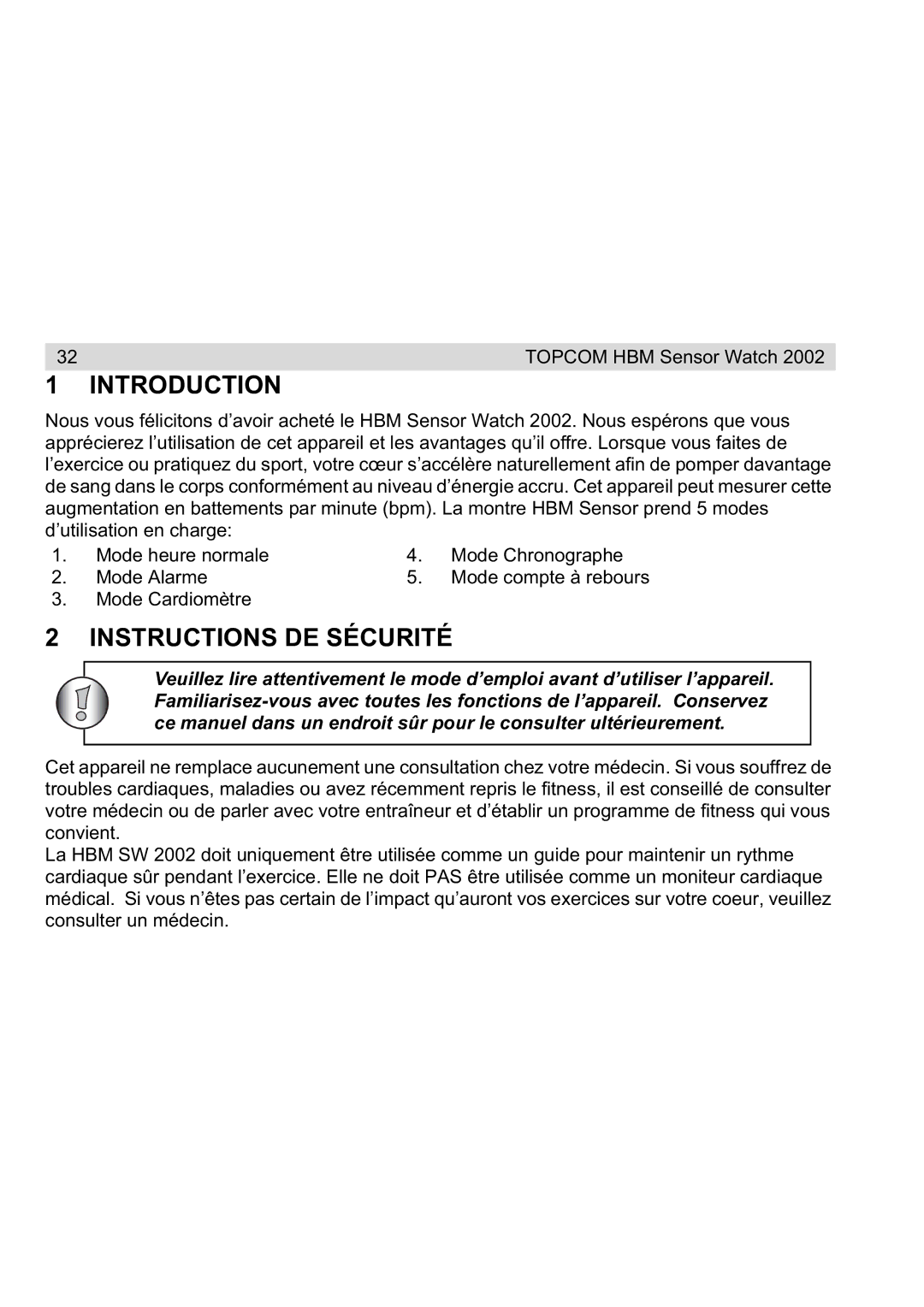 Topcom 2002 manual Introduction, Instructions DE Sécurité 