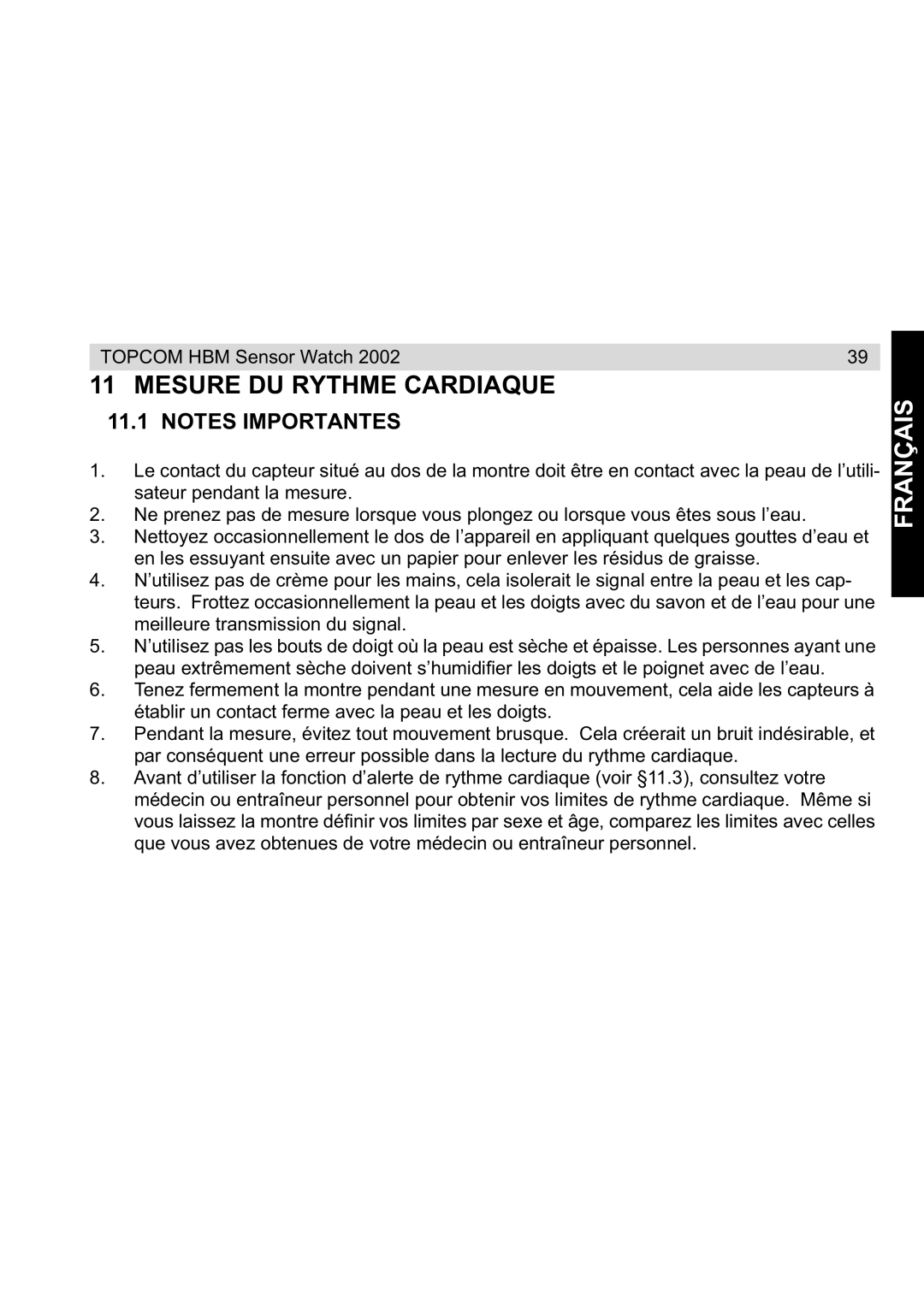 Topcom 2002 manual Mesure DU Rythme Cardiaque 