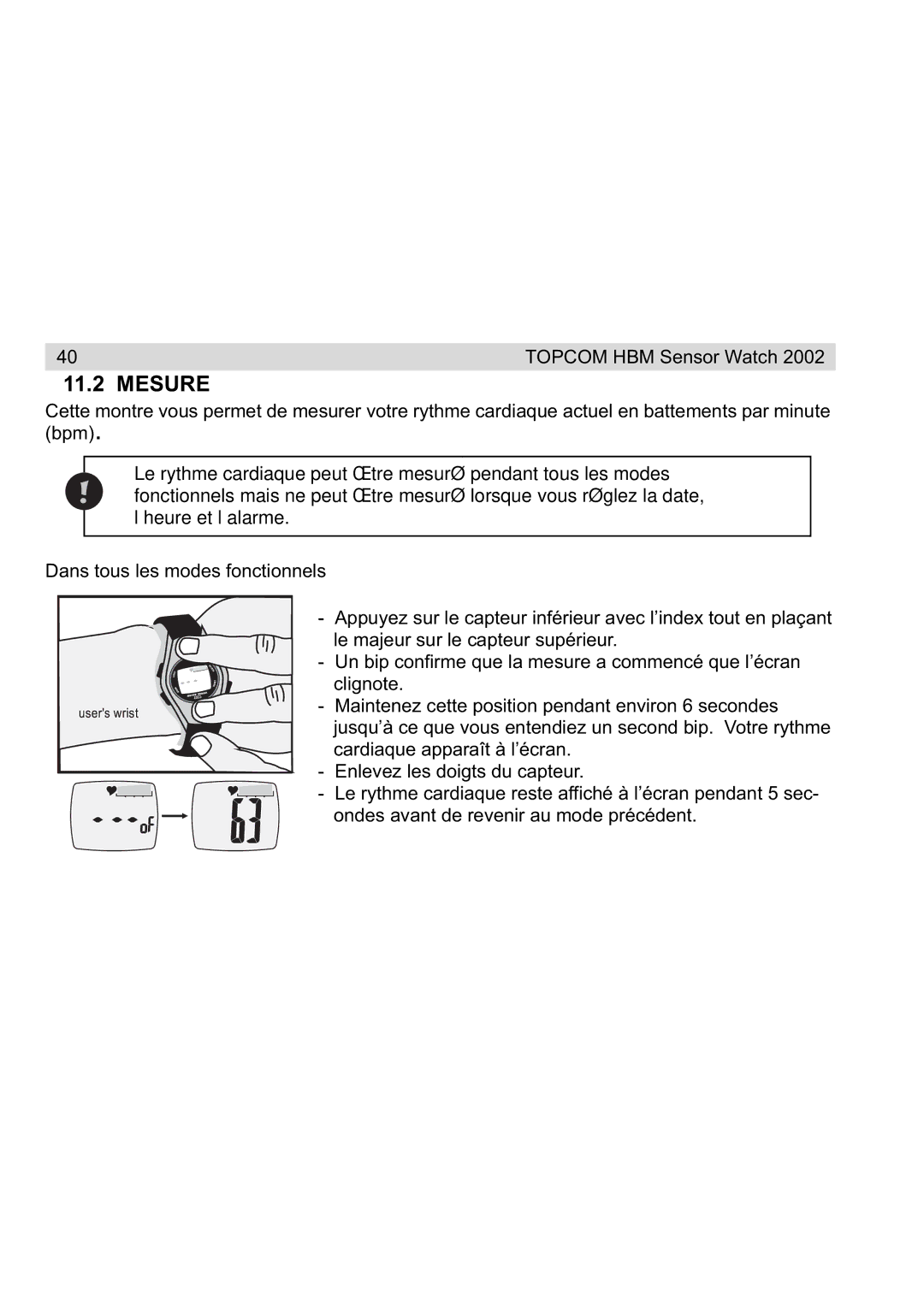 Topcom 2002 manual Mesure 