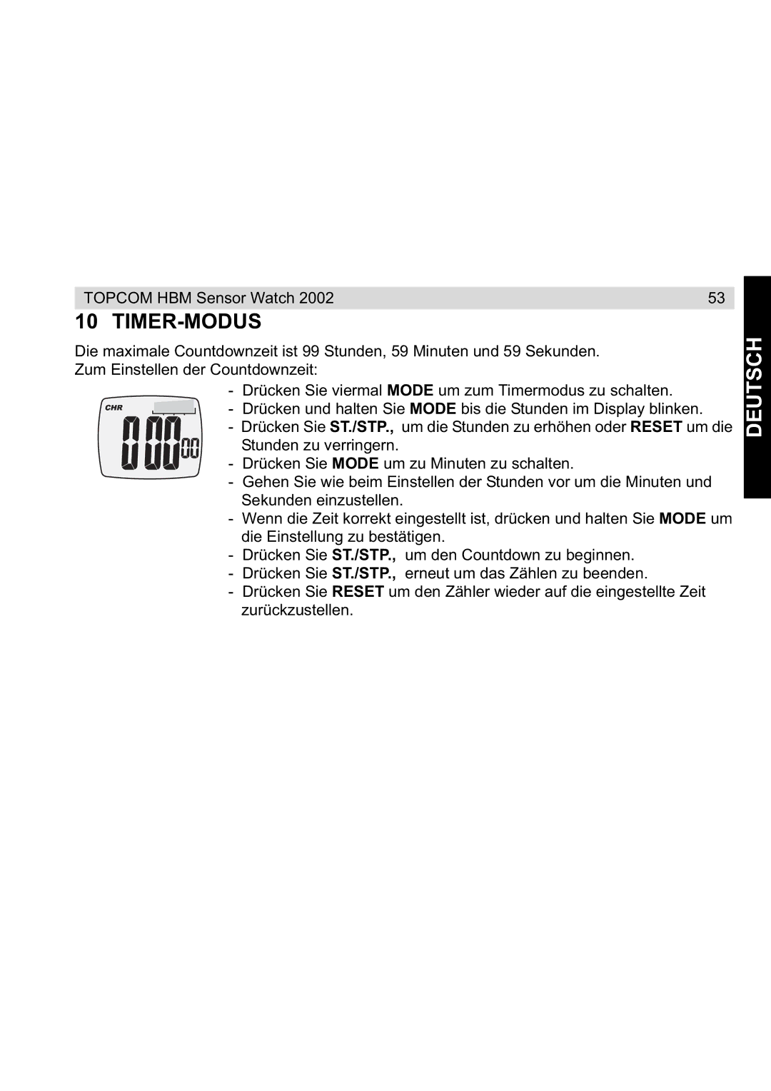 Topcom 2002 manual Timer-Modus 