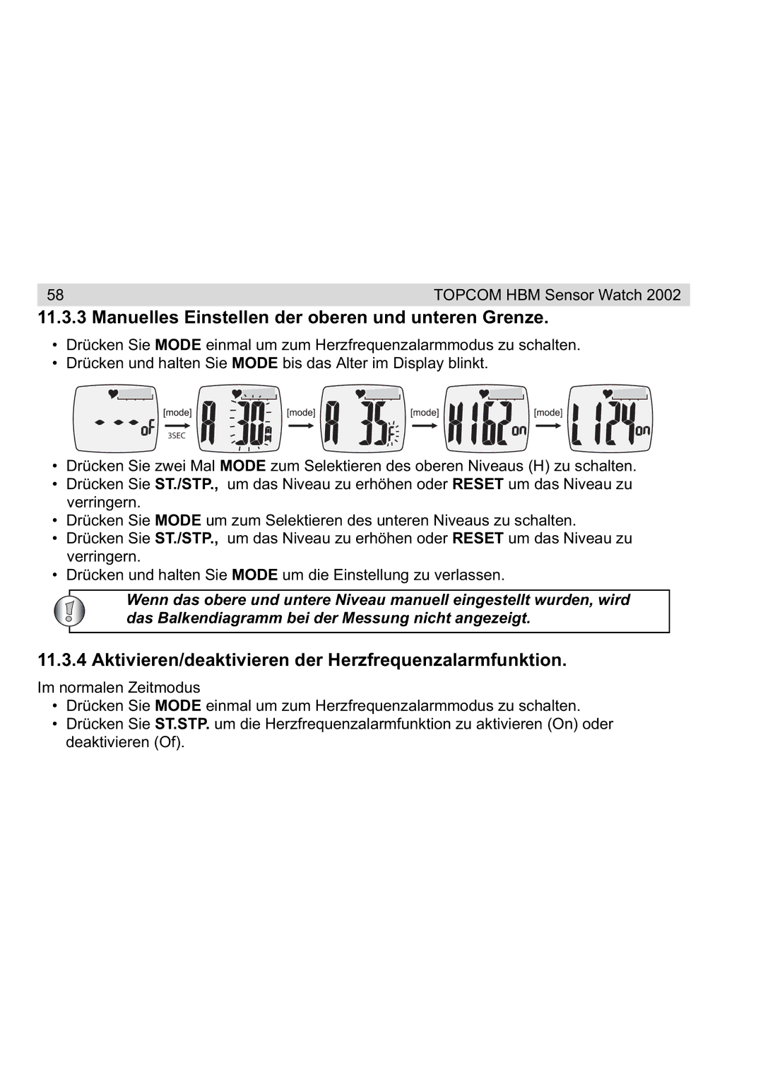 Topcom 2002 manual Manuelles Einstellen der oberen und unteren Grenze 