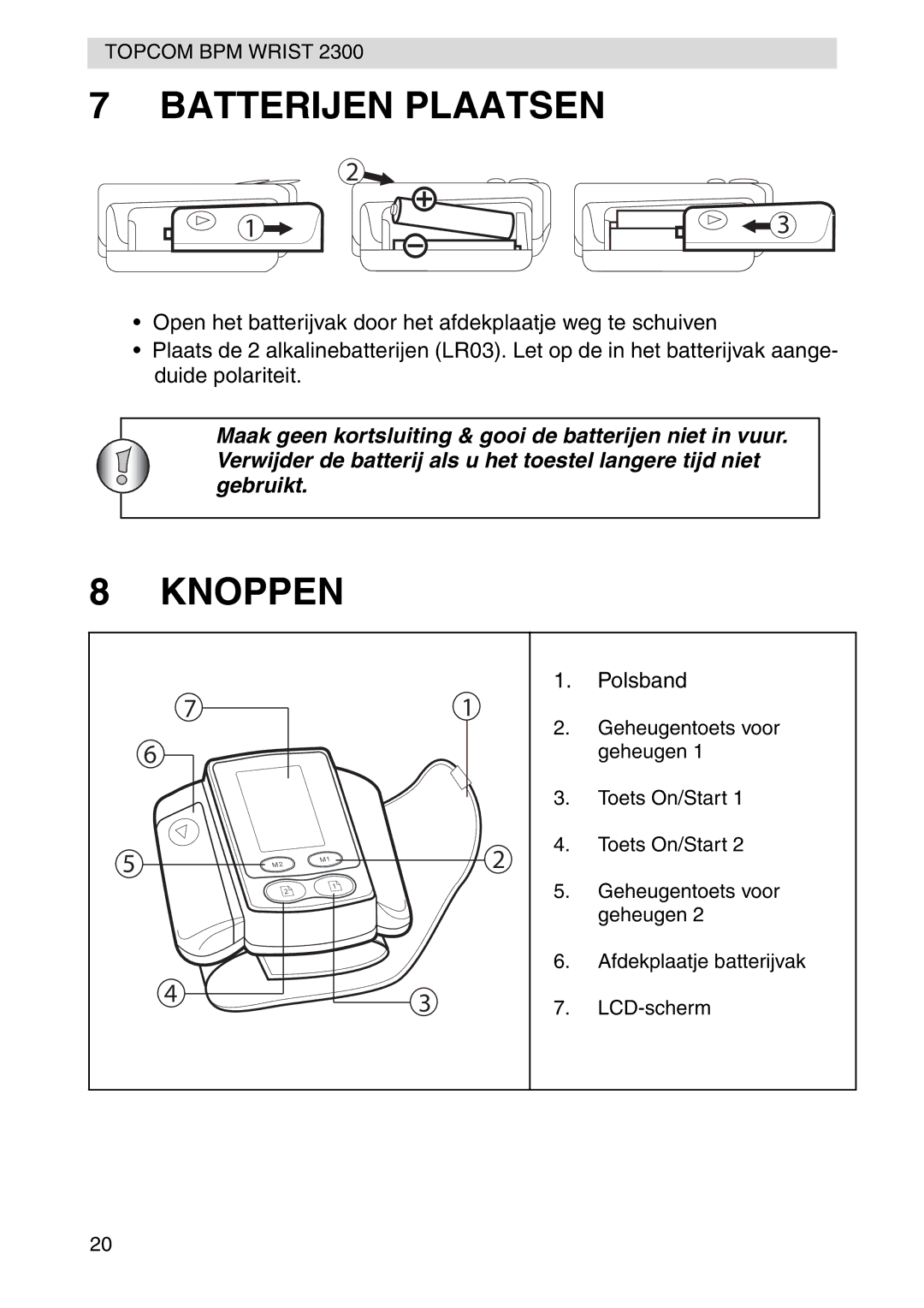 Topcom 2300 manual Batterijen Plaatsen, Knoppen 