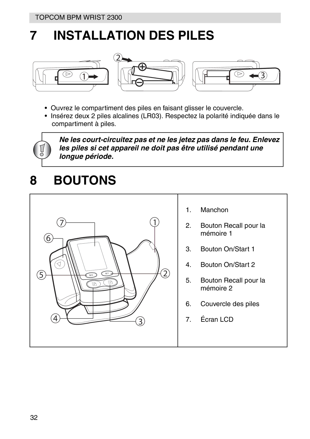 Topcom 2300 manual Installation DES Piles, Boutons 