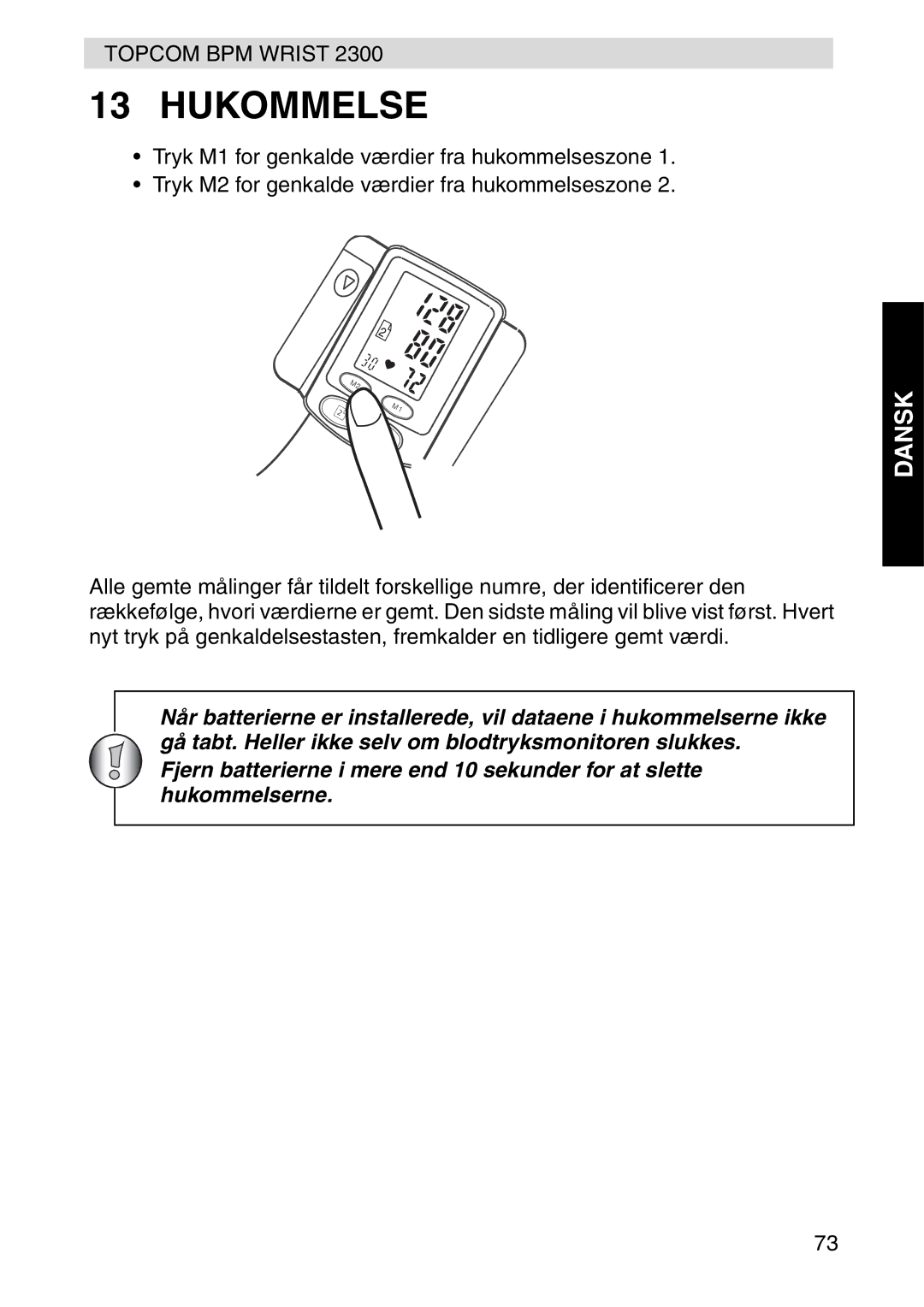 Topcom 2300 manual Hukommelse 