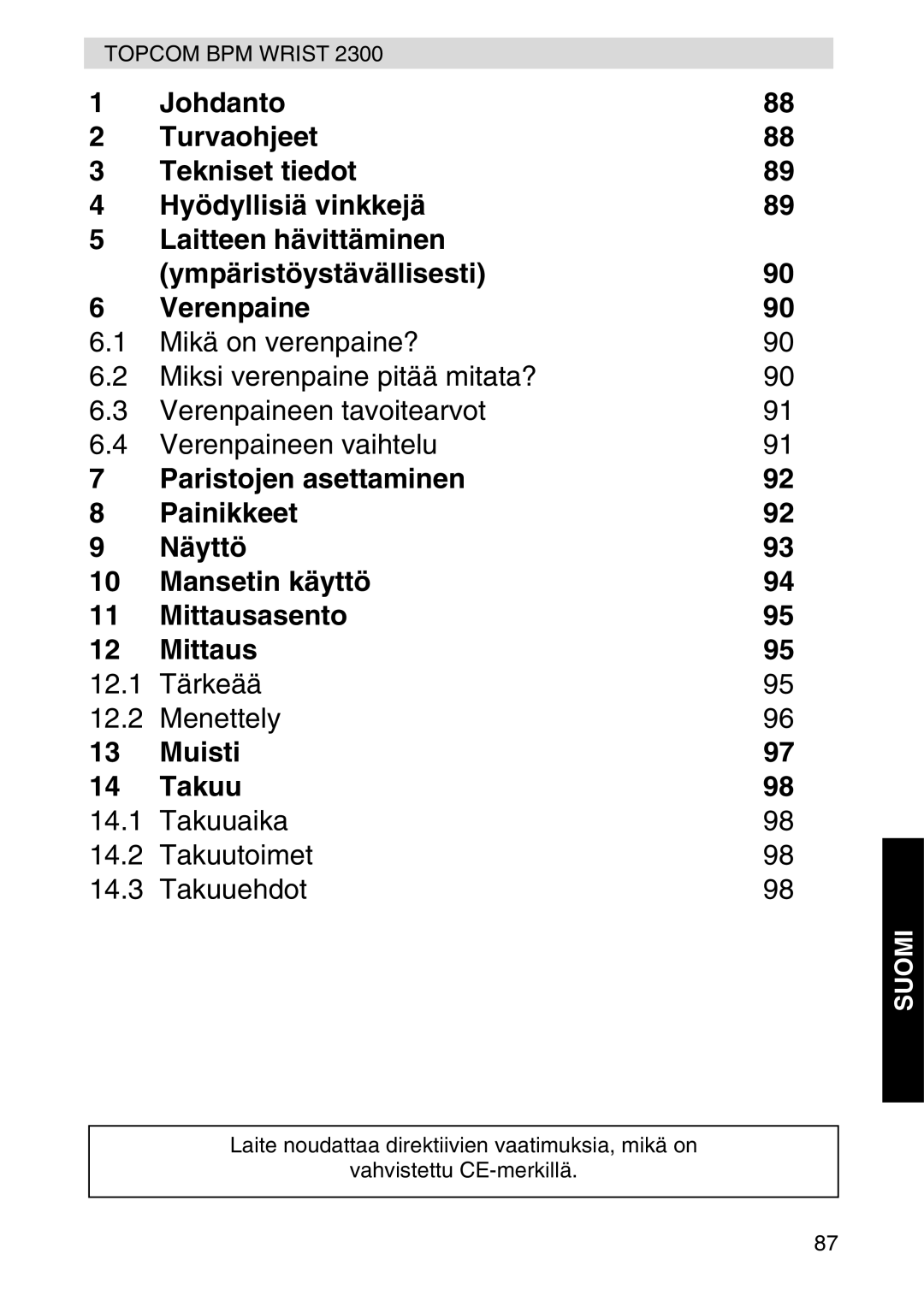 Topcom 2300 manual Suomi 