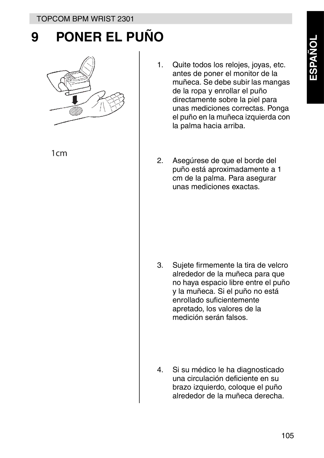 Topcom 2301 manual Poner EL Puño 