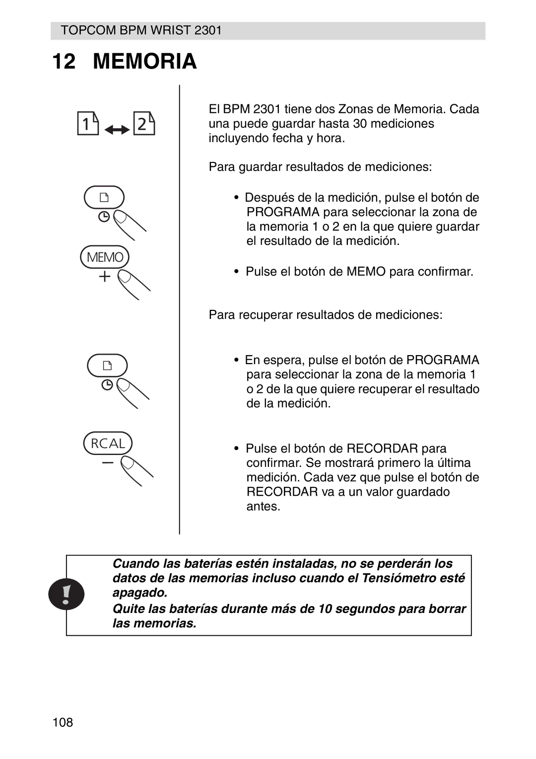 Topcom 2301 manual Memoria 