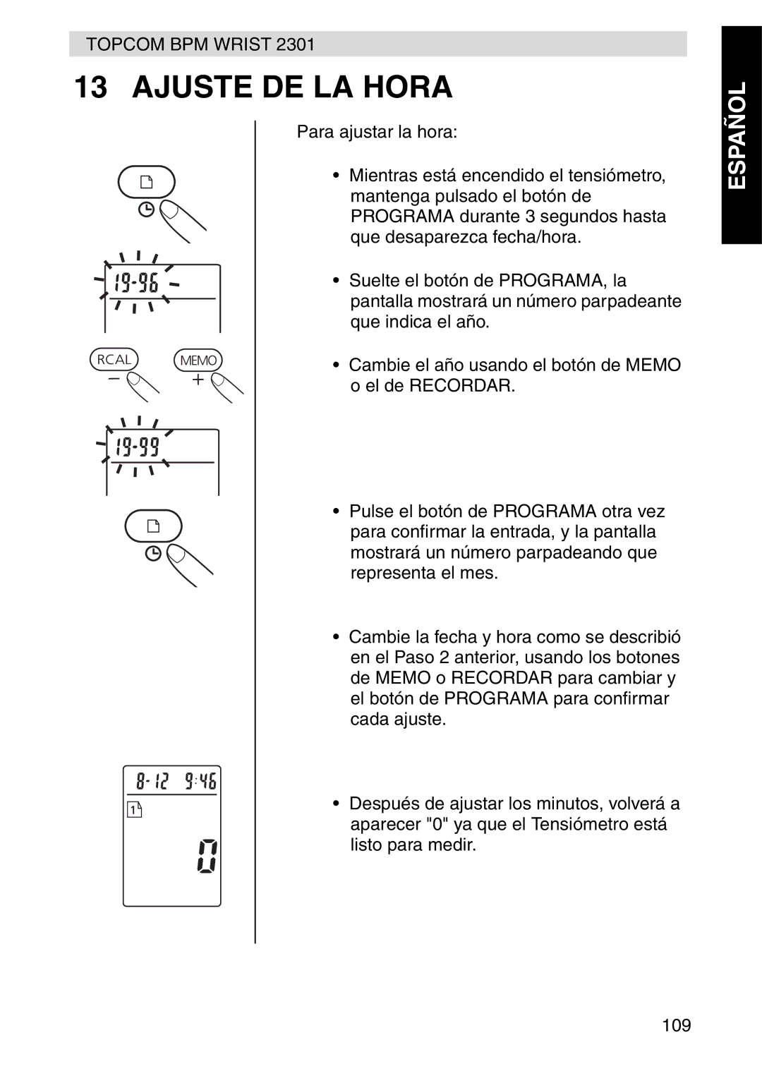 Topcom 2301 manual Ajuste DE LA Hora 