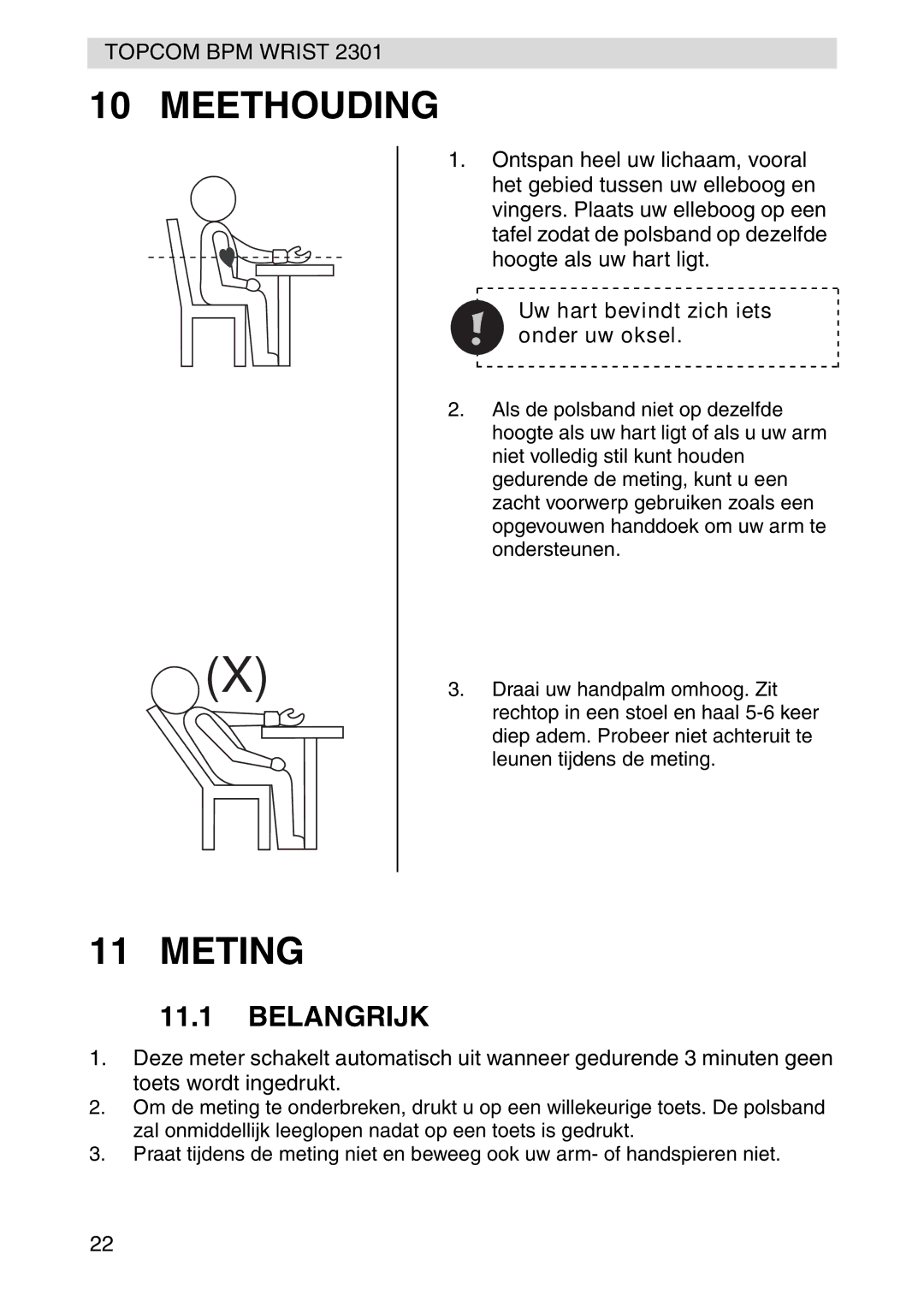 Topcom 2301 manual Meethouding, Meting, Belangrijk 