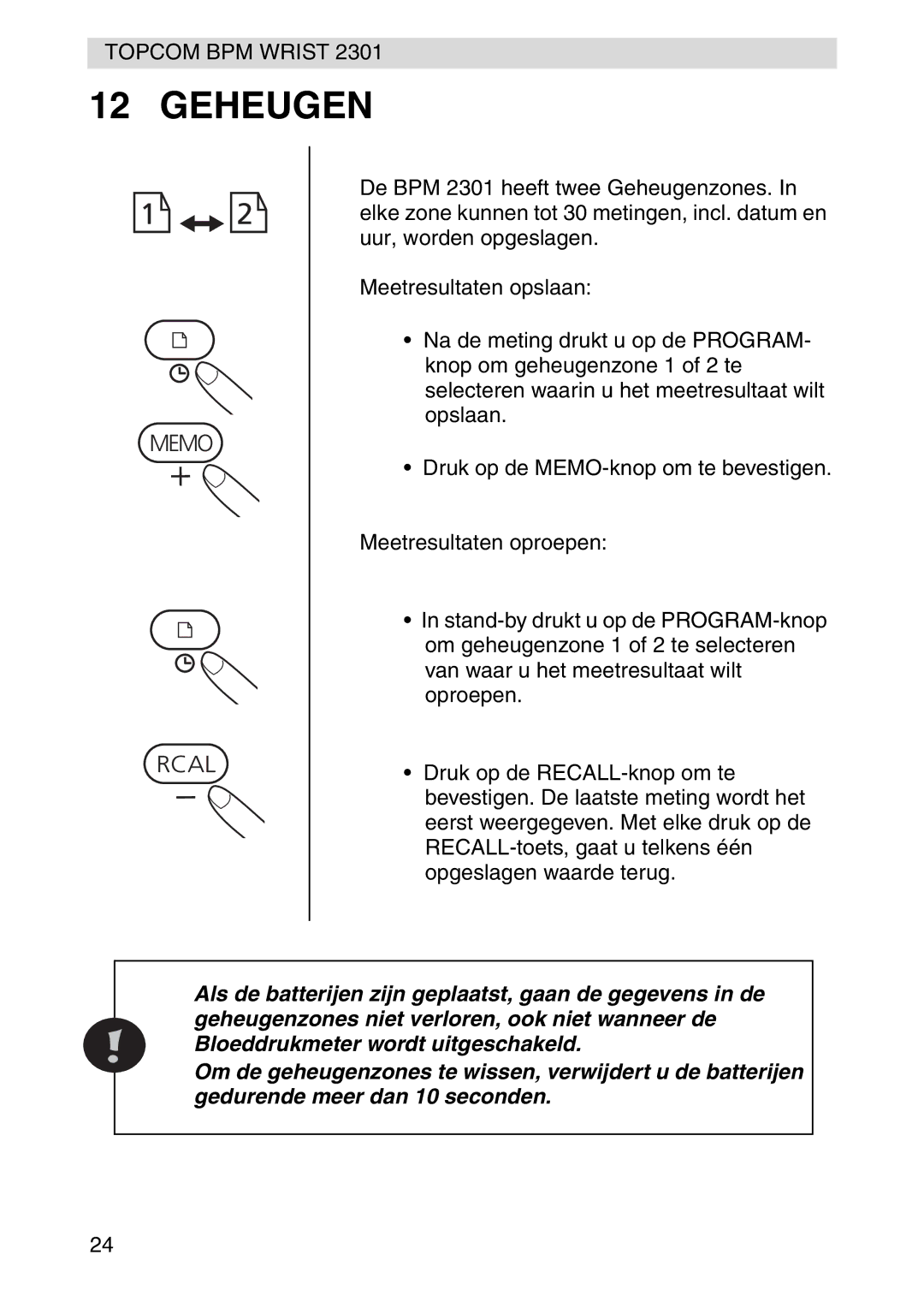 Topcom 2301 manual Geheugen 