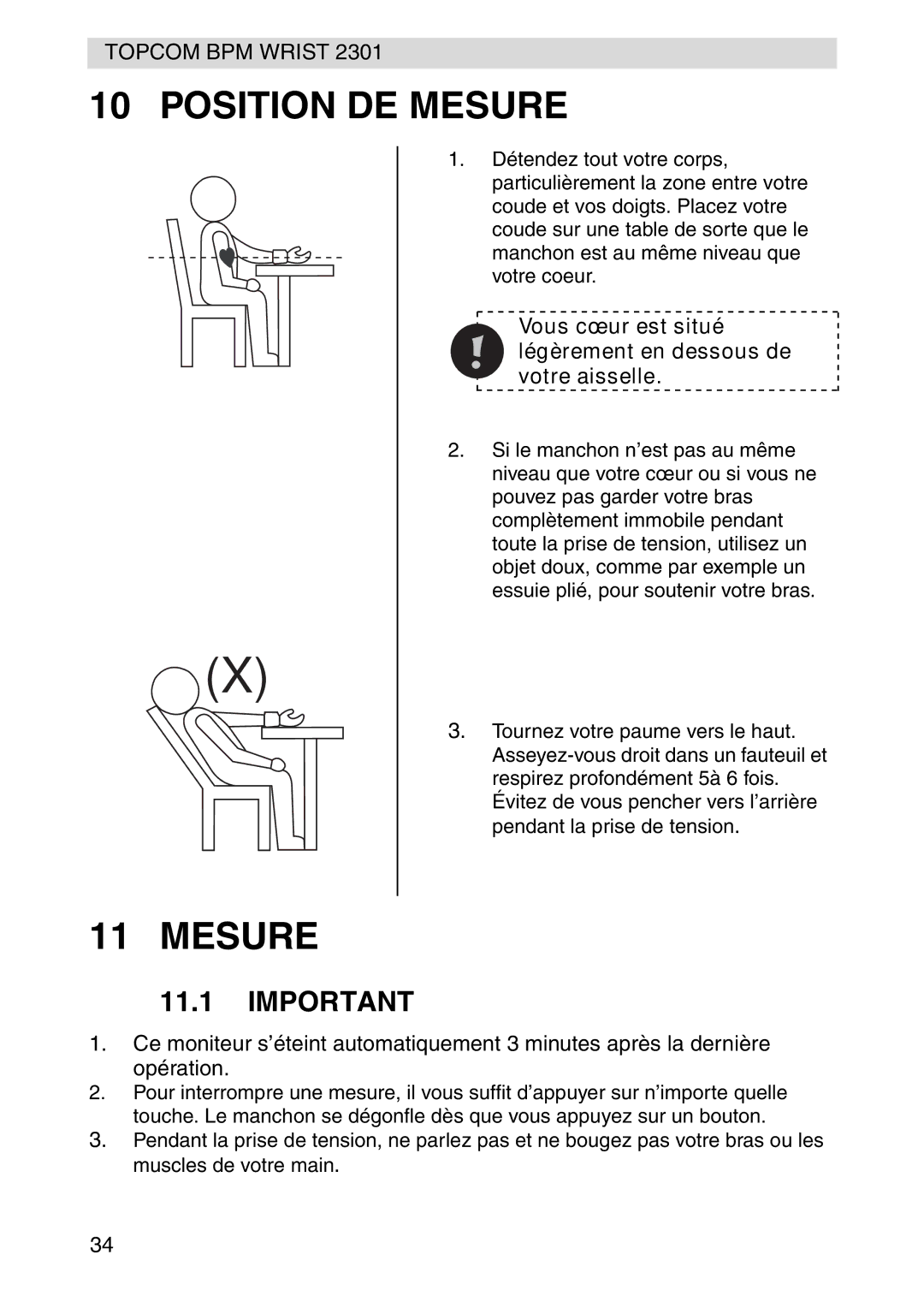 Topcom 2301 manual Position DE Mesure 