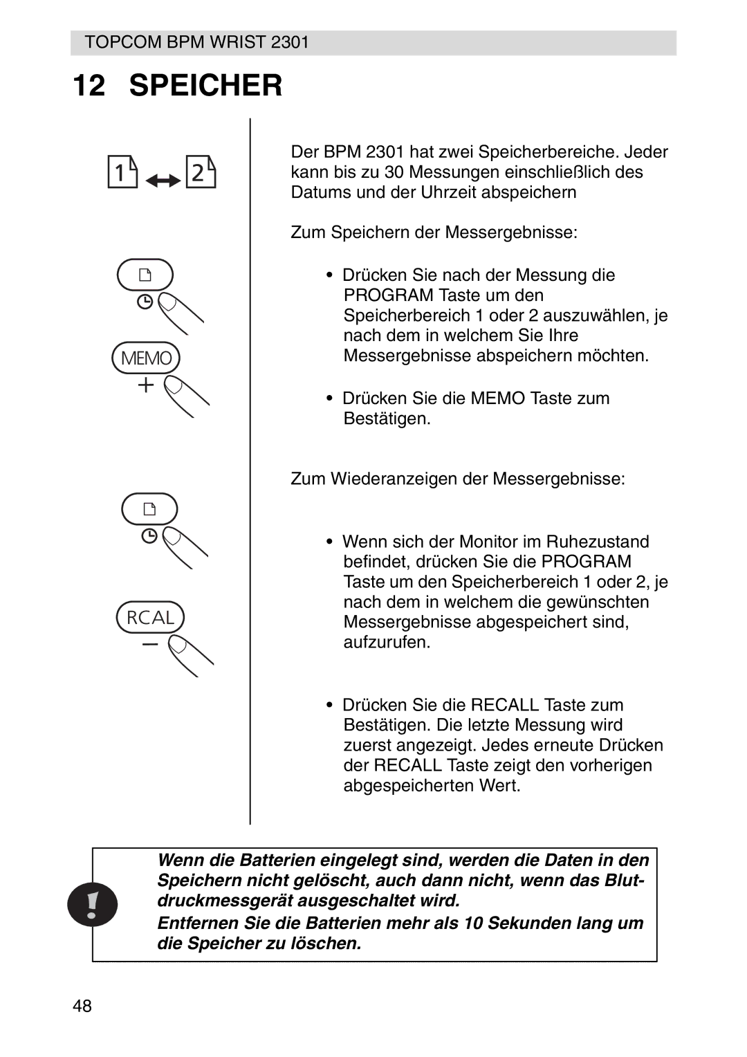 Topcom 2301 manual Speicher 