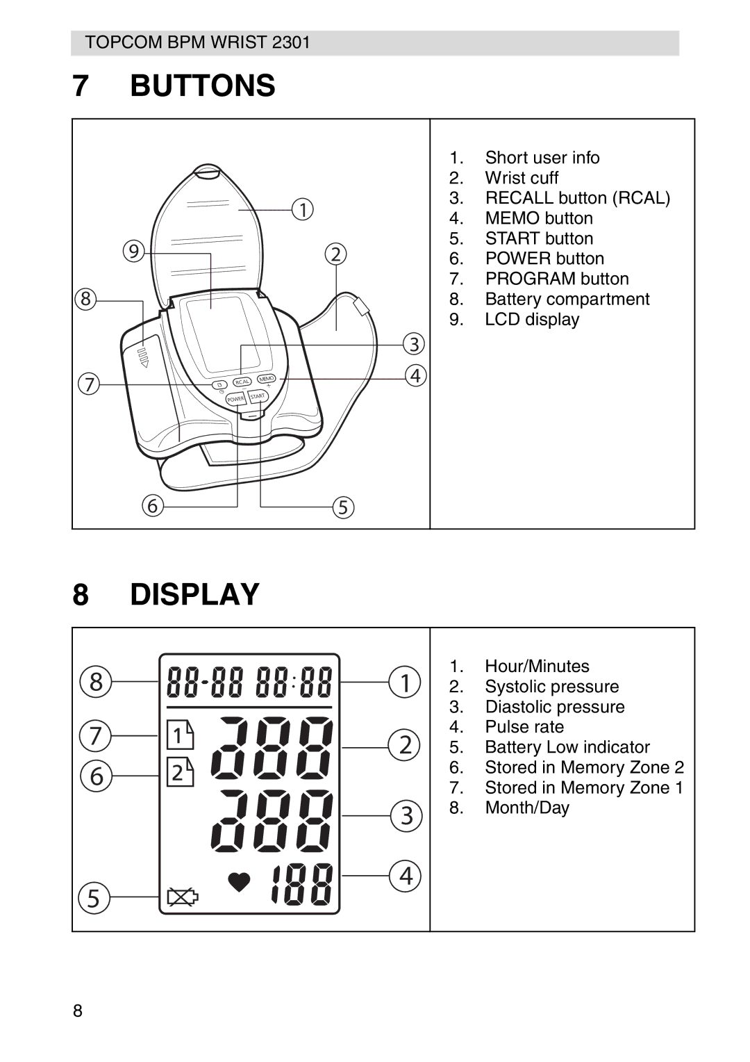 Topcom 2301 manual Buttons, Display 