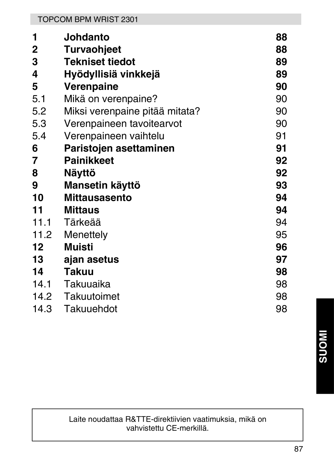 Topcom 2301 manual Suomi 