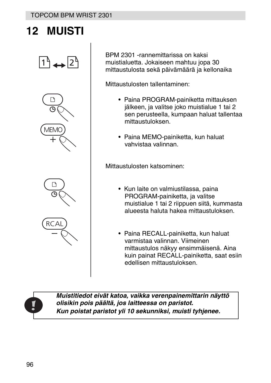 Topcom 2301 manual Muisti 