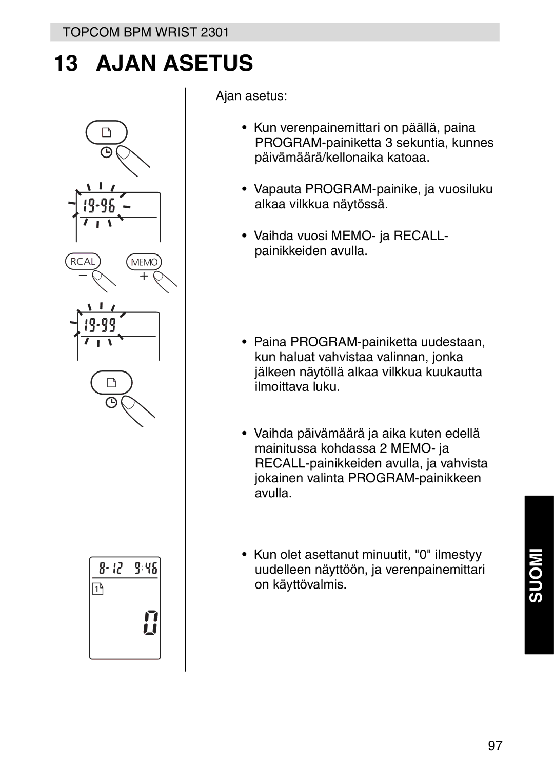 Topcom 2301 manual Ajan Asetus 