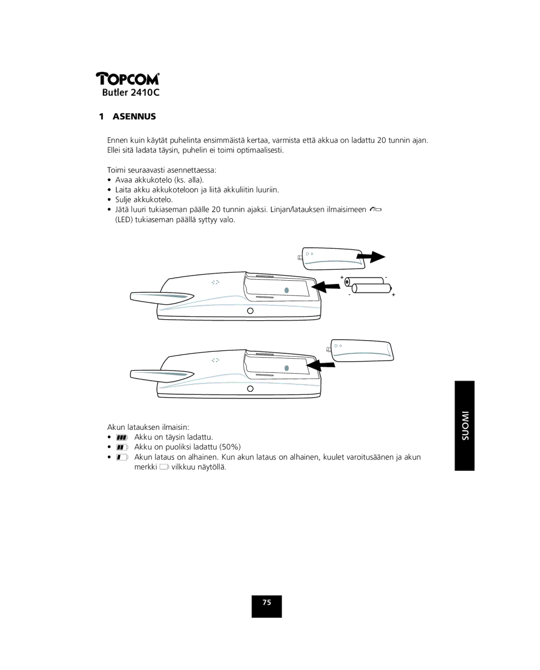 Topcom 2410 C manual Asennus 