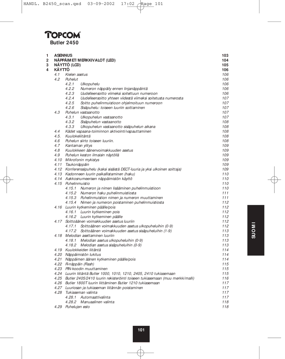 Topcom 2450 manual Suomi 