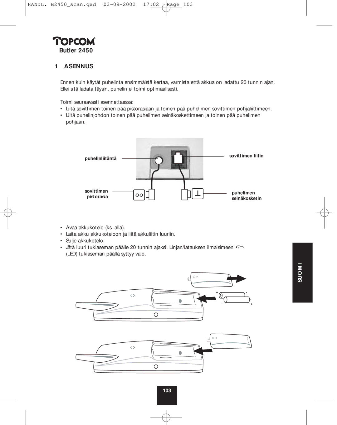 Topcom 2450 manual Asennus 