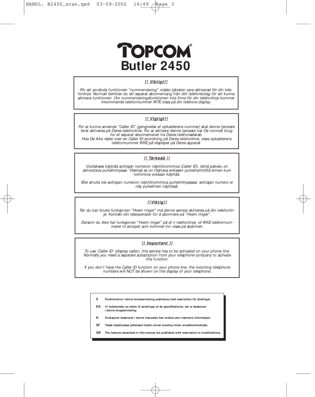 Topcom 2450 manual Butler 