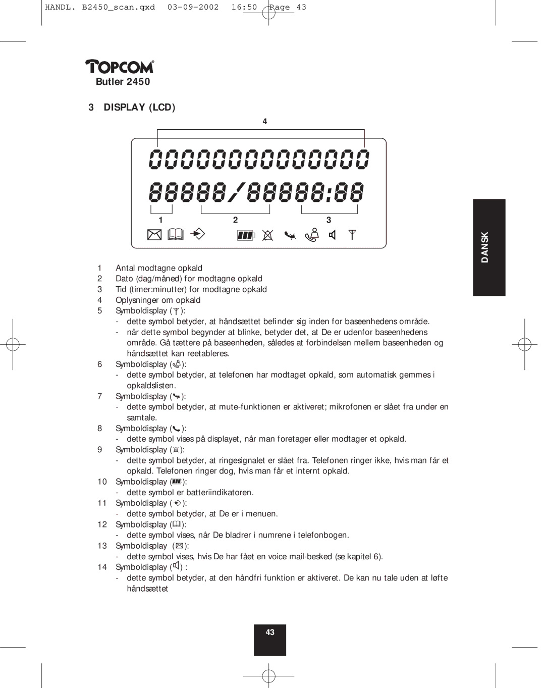 Topcom 2450 manual Display LCD 