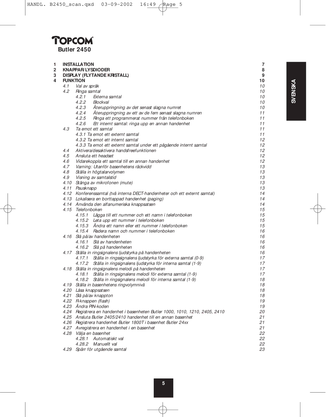 Topcom 2450 manual Svenska 