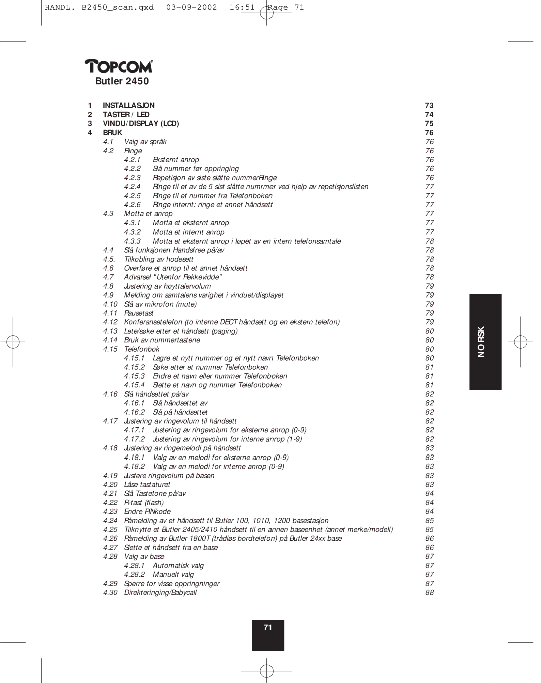 Topcom 2450 manual Norsk 