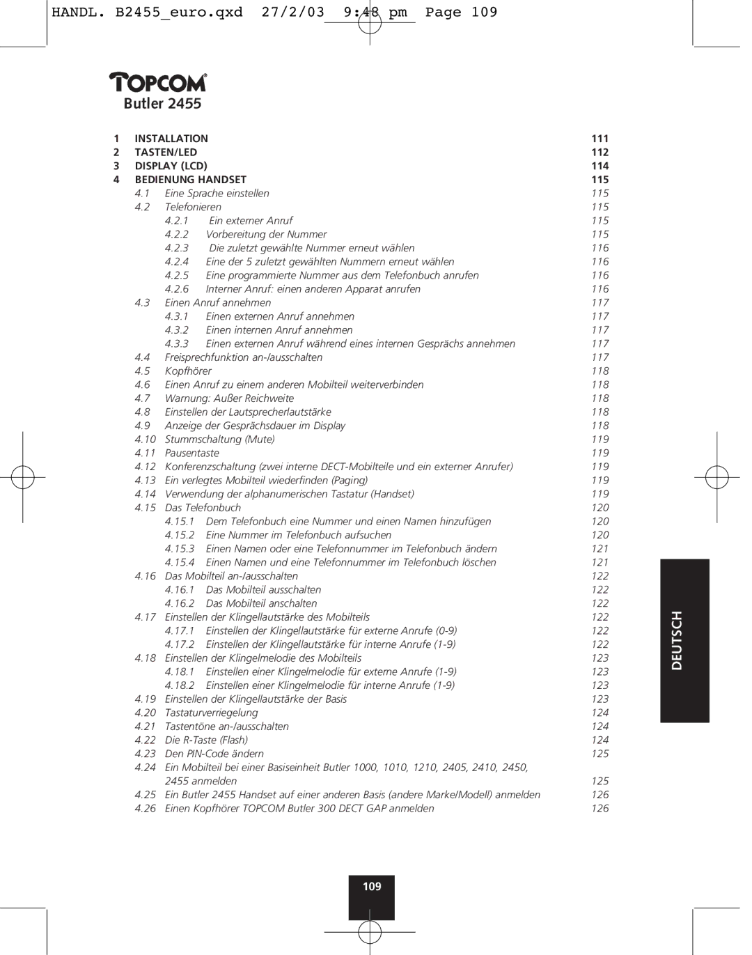 Topcom 2455 manual Deutsch 