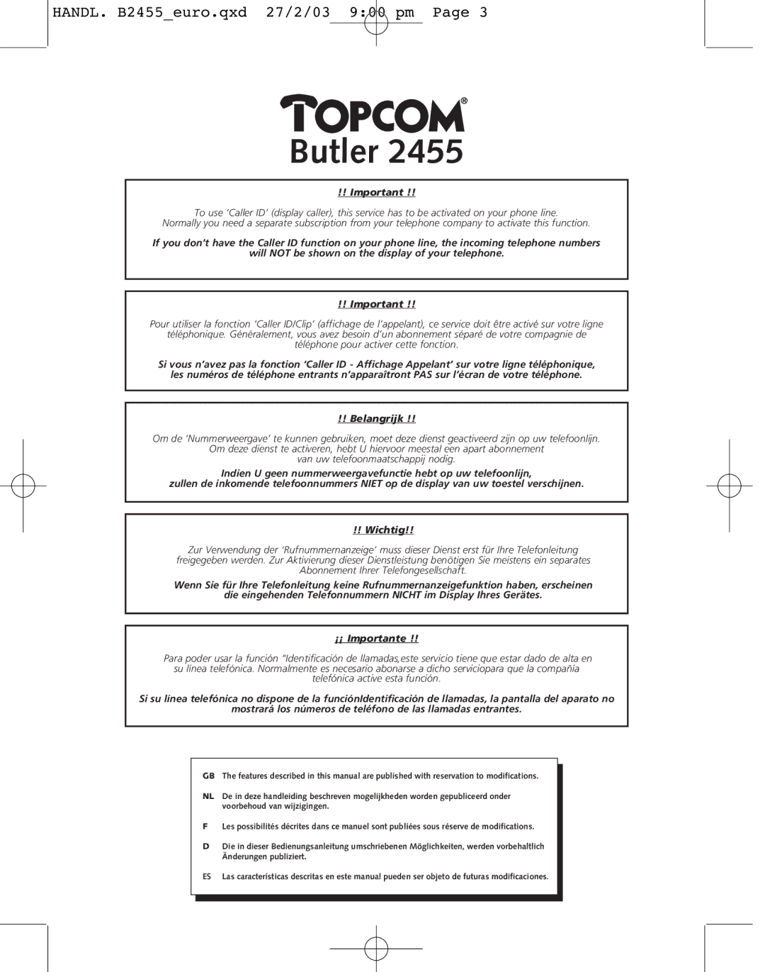 Topcom 2455 manual Butler 