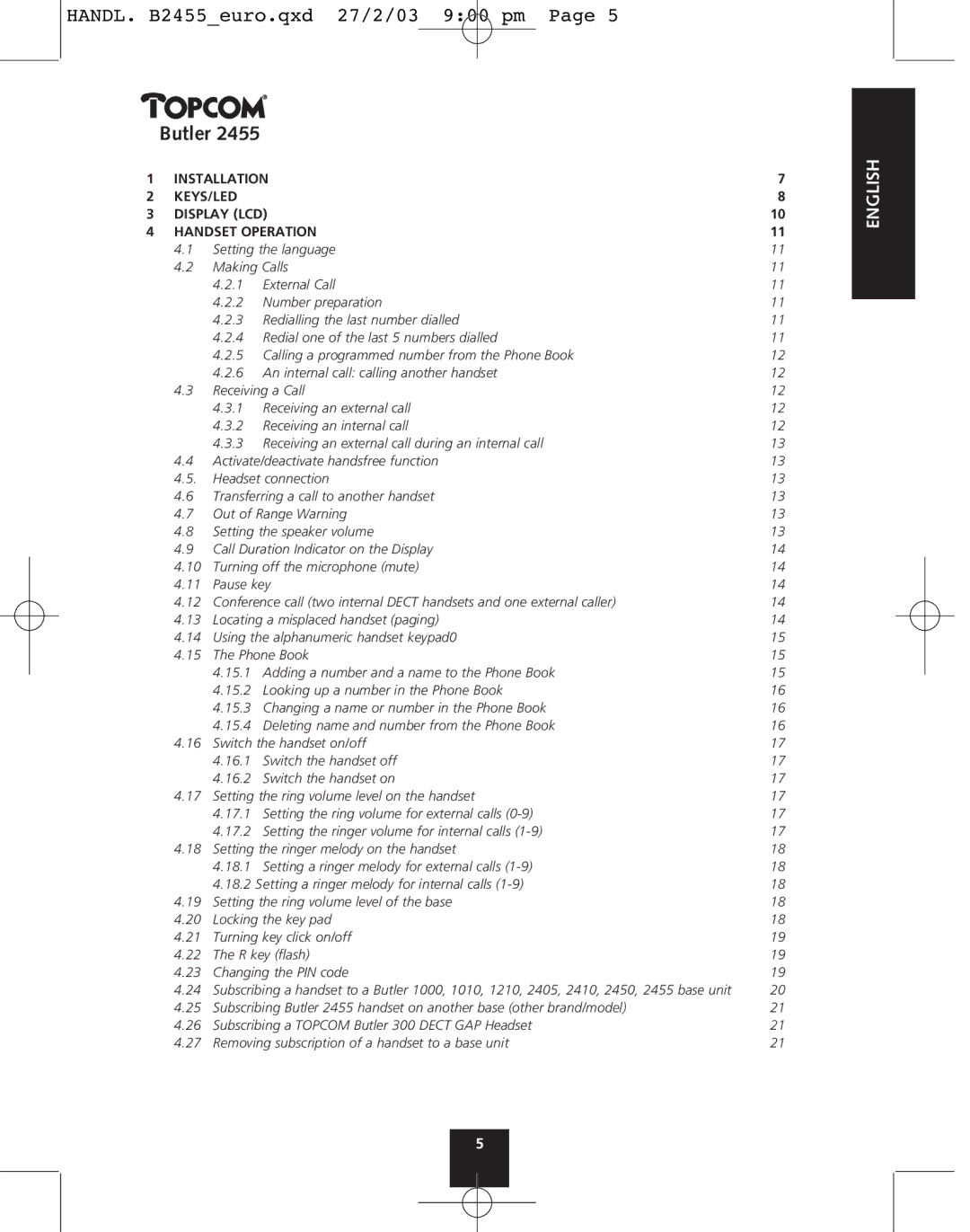 Topcom 2455 manual English 