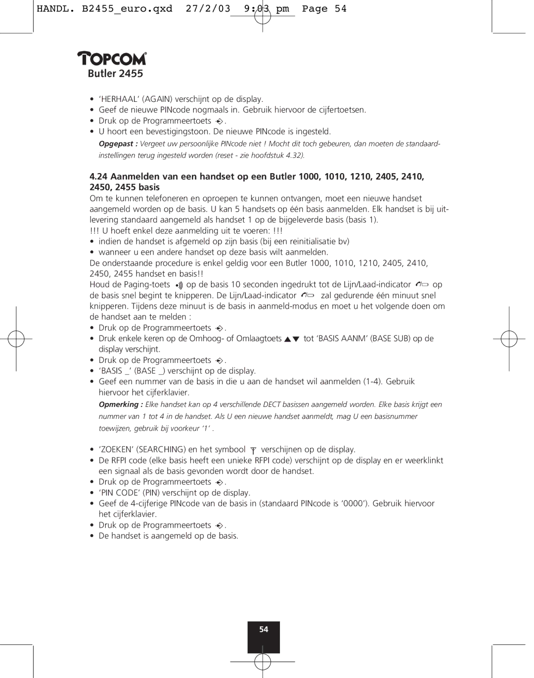 Topcom 2455 manual Butler 