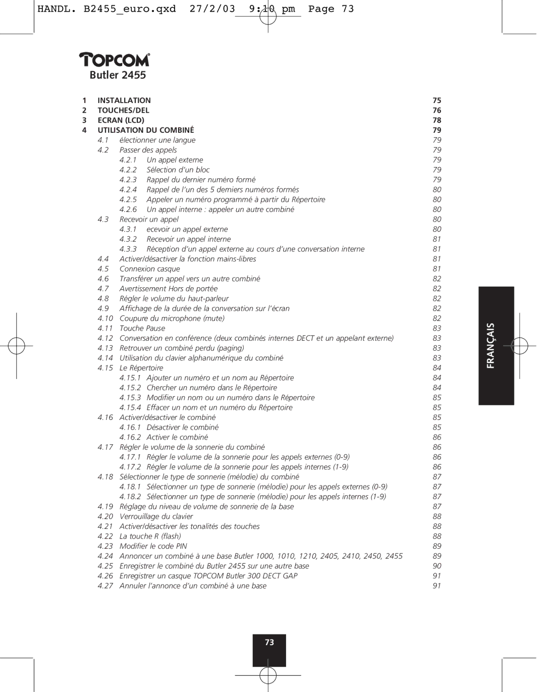 Topcom 2455 manual Français 