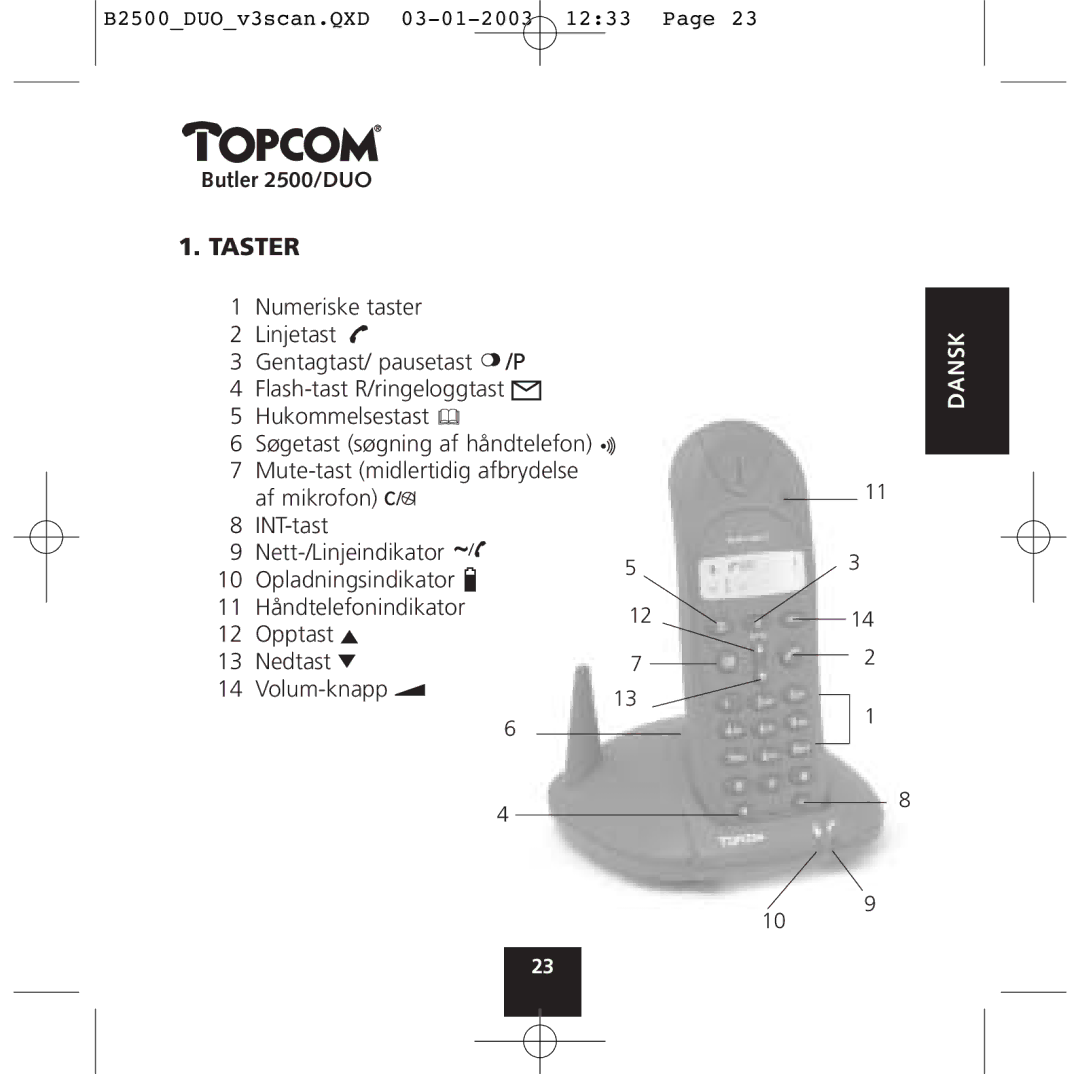 Topcom 2500 Duo manual Taster 