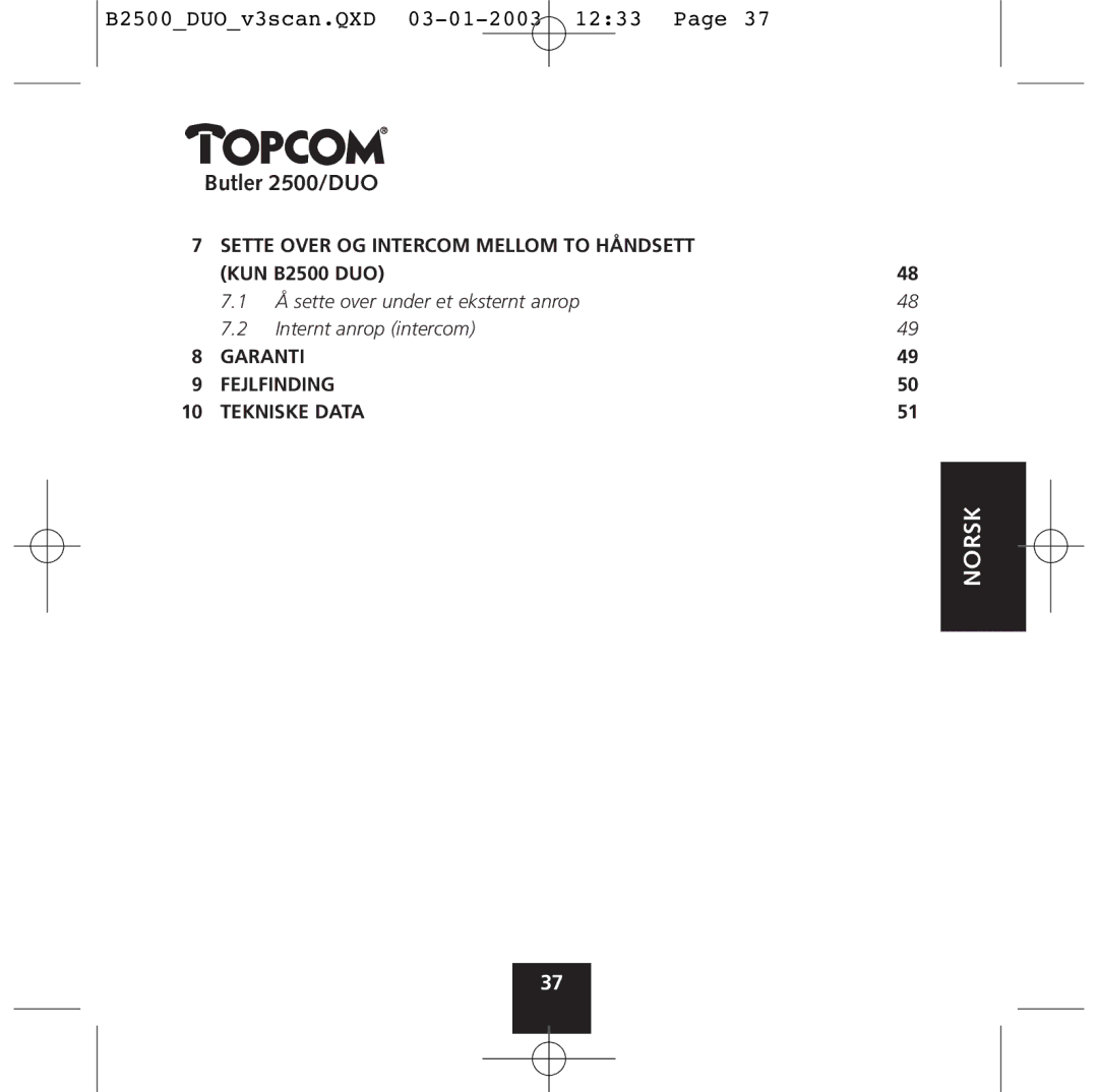 Topcom 2500 Duo manual Norsk 