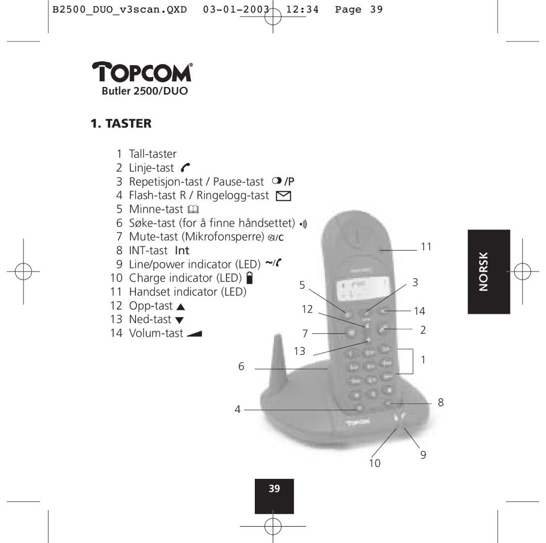 Topcom 2500 Duo manual B2500DUOv3scan.QXD 03-01-2003 1234 