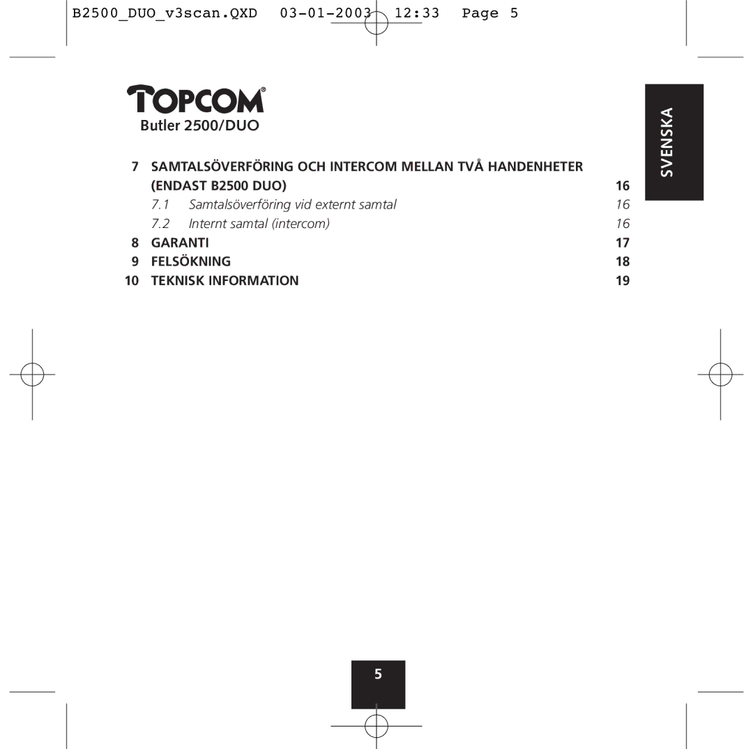 Topcom 2500 Duo manual Svenska 